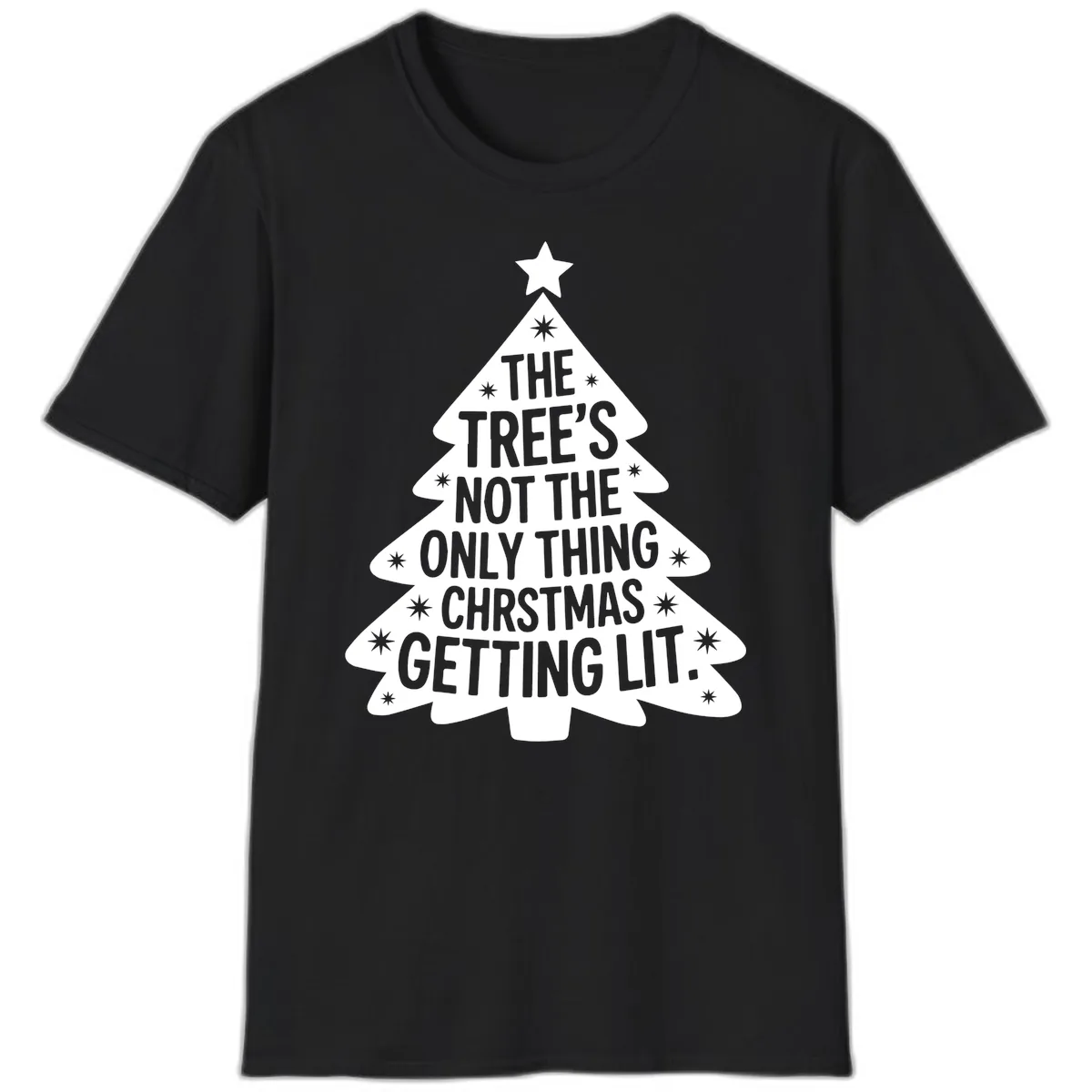 Christmas Tree Getting Lit Typography T-Shirt in Black