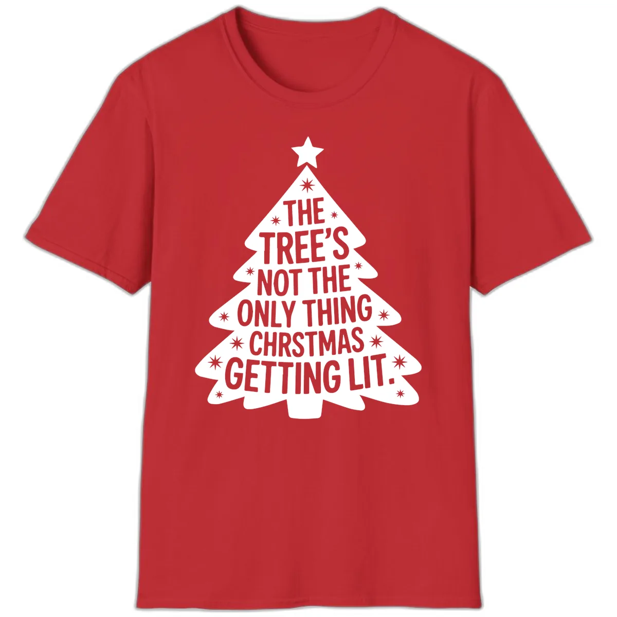 Christmas Tree Getting Lit Typography T-Shirt in Red