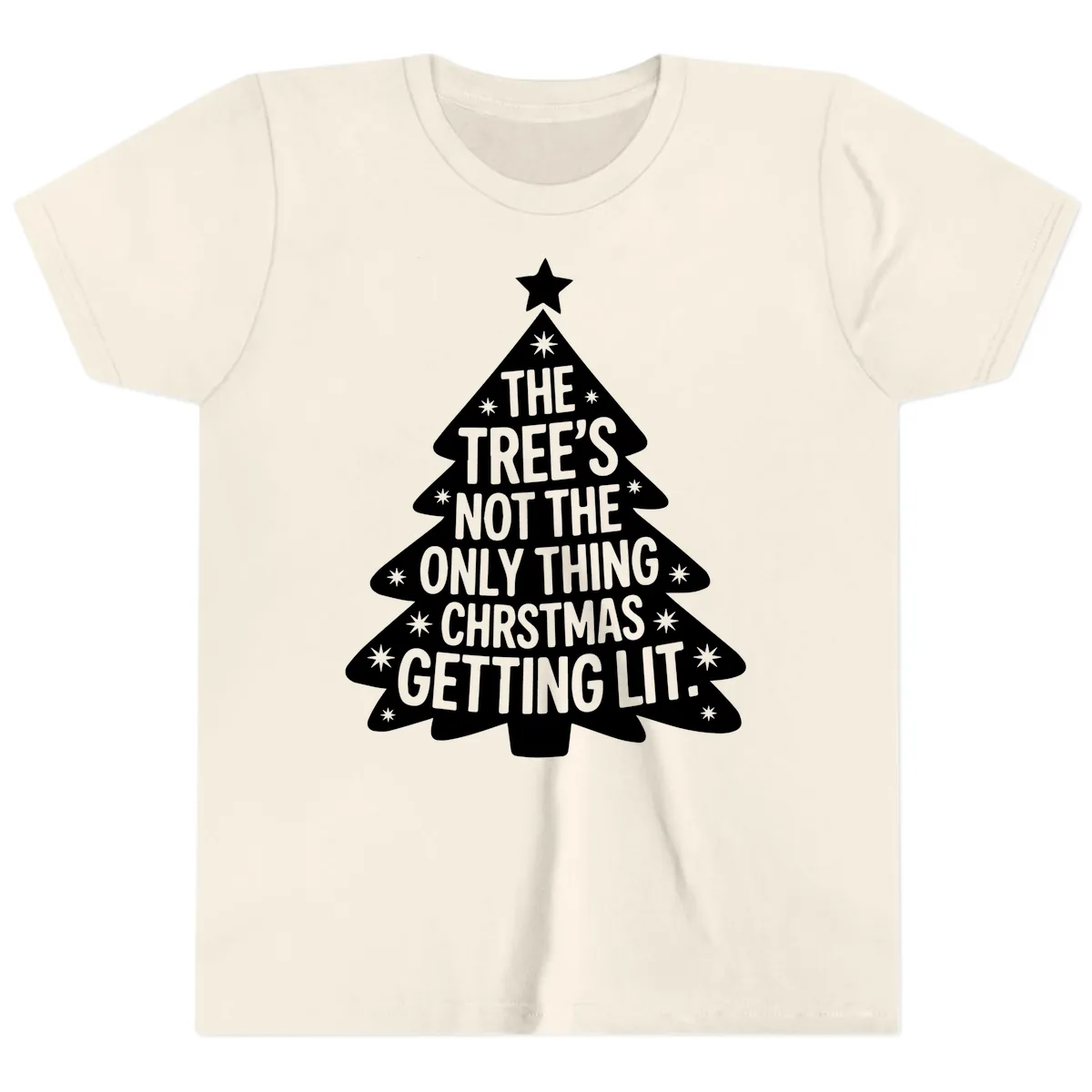 Christmas Tree Getting Lit Typography Youth T-Shirt in Natural