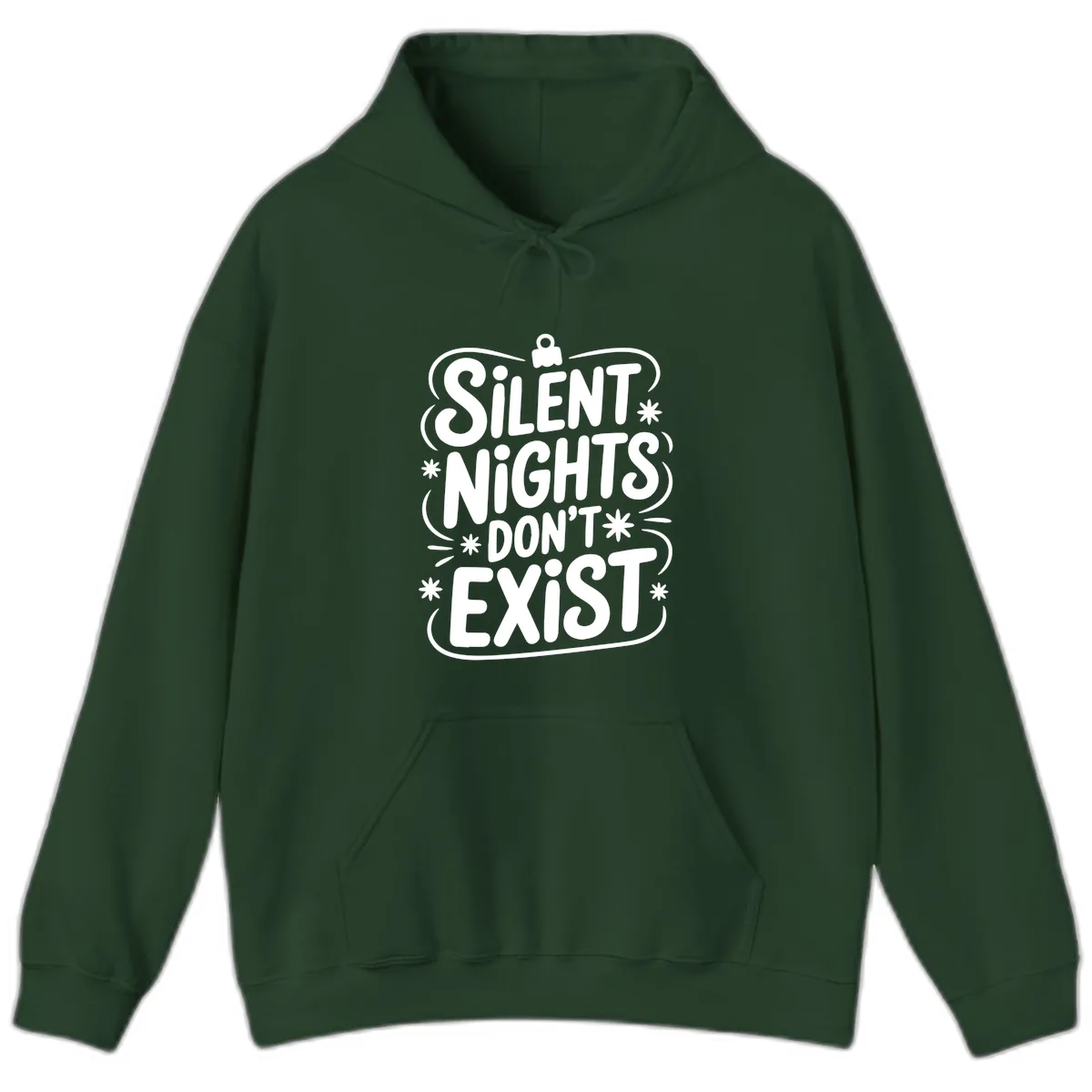 Silent Nights Exist Typography Hoodie in Forest Green