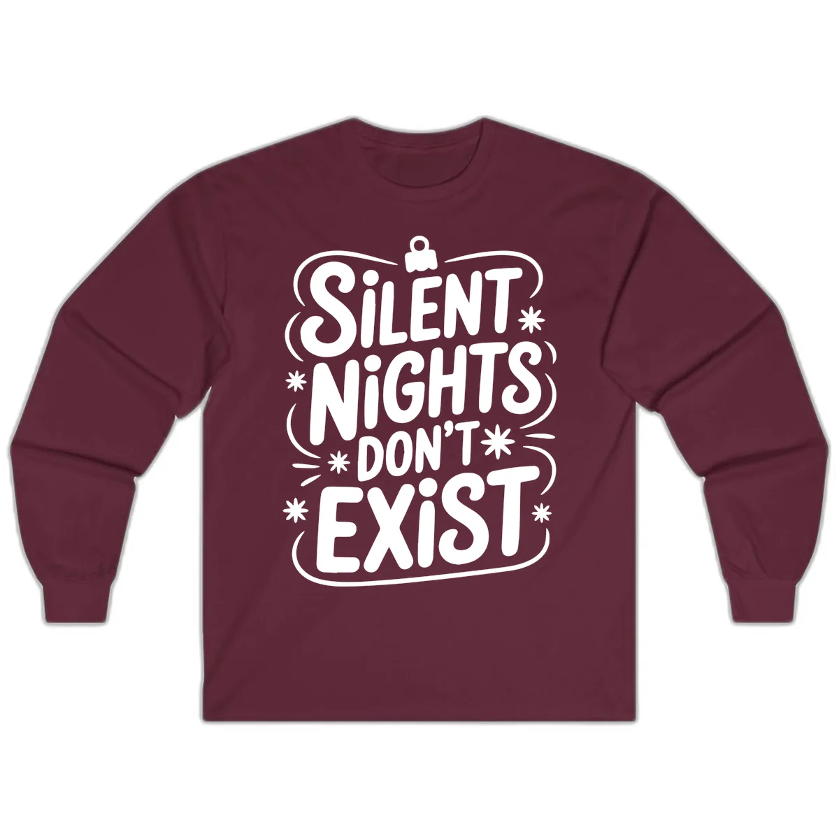 Silent Nights Exist Typography Long Sleeve in Maroon