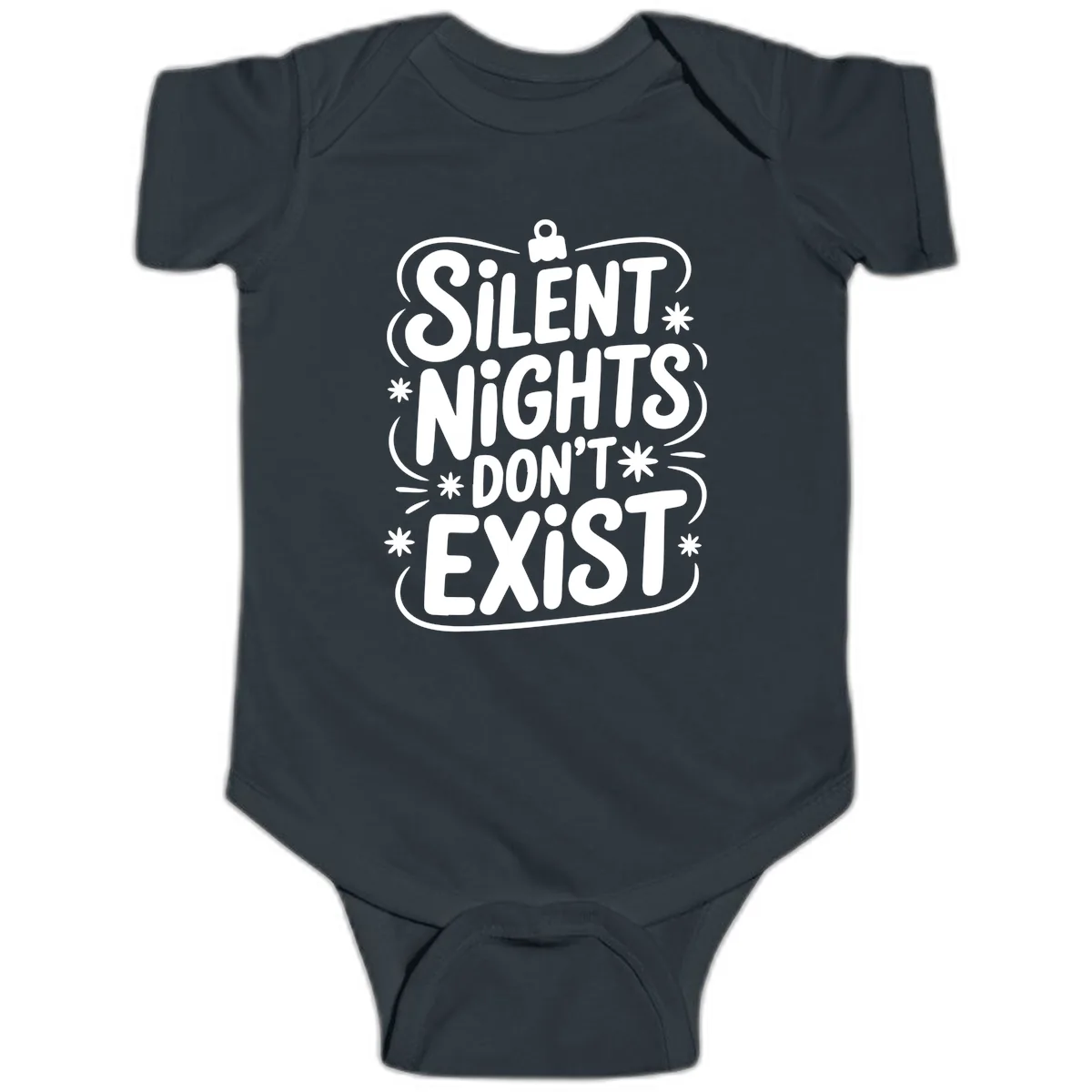 Silent Nights Exist Typography Baby Onesie in Black