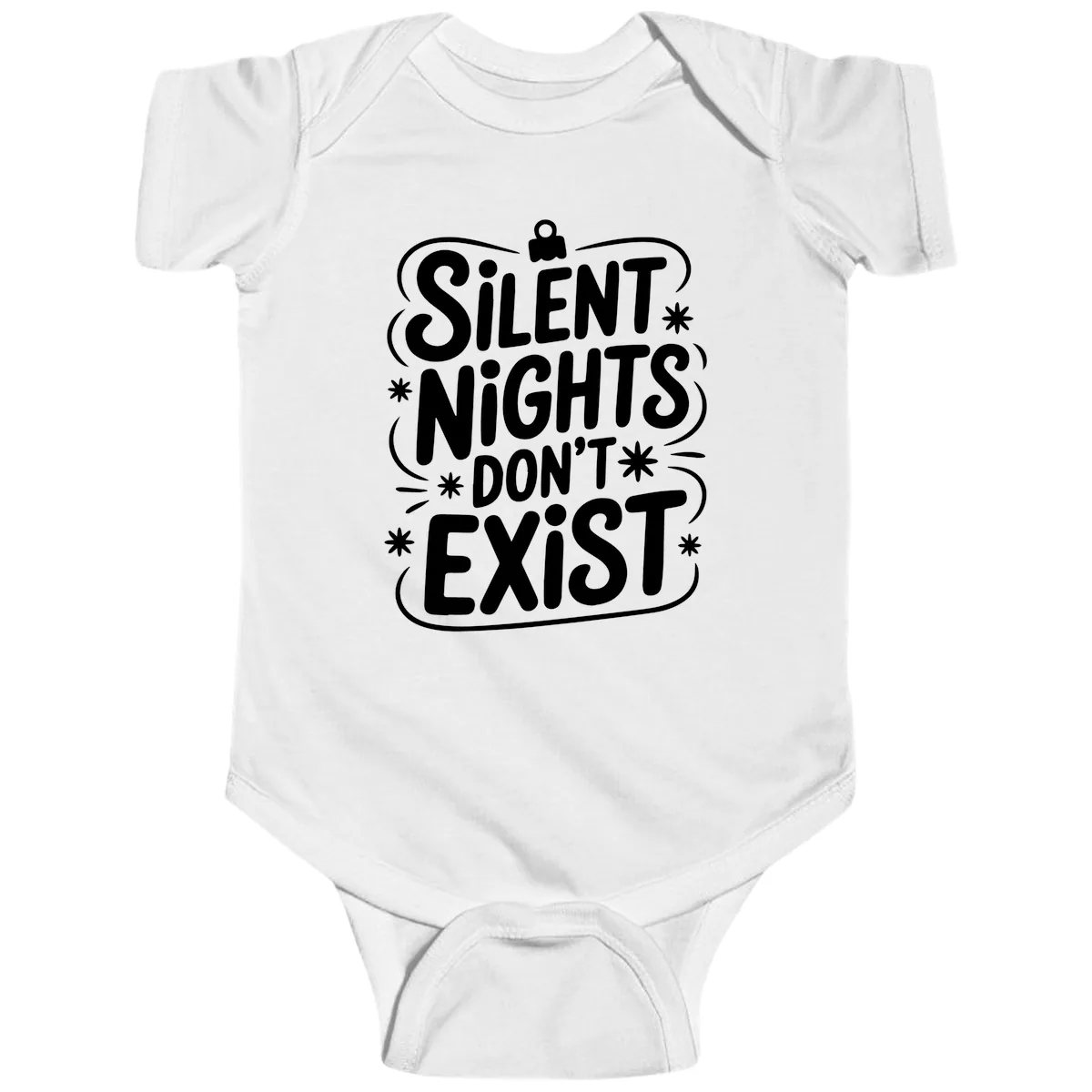 Silent Nights Exist Typography Baby Onesie in White