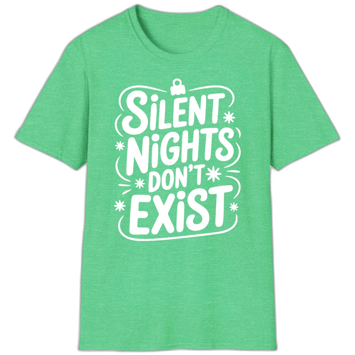 Silent Nights Exist Typography T-Shirt in Heather Irish Green