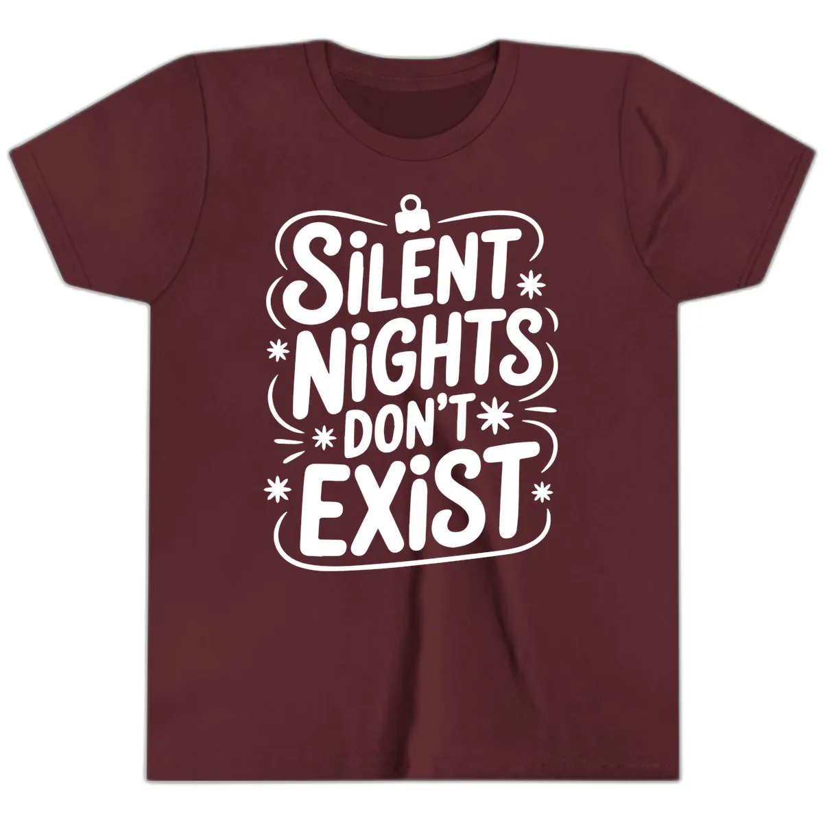 Silent Nights Exist Typography Youth T-Shirt in Maroon