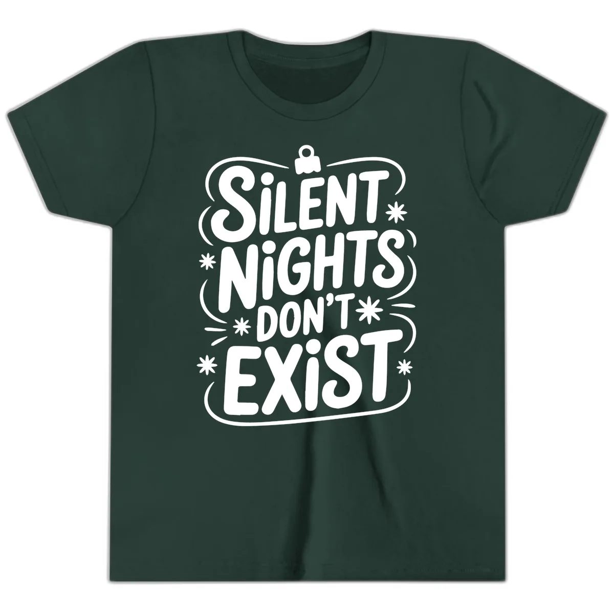 Silent Nights Exist Typography Youth T-Shirt in Forest