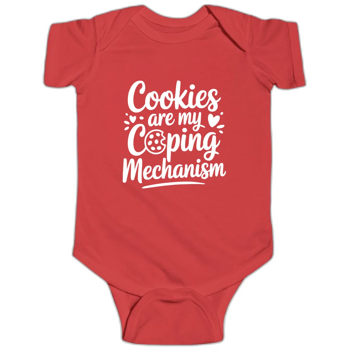 Cookies Are My Coping Mechanism Baby Onesie in Red