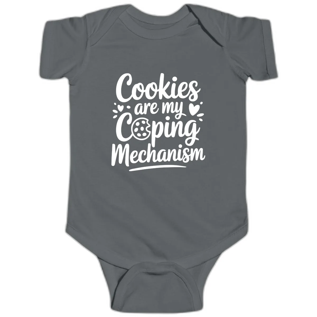 Cookies Are My Coping Mechanism Baby Onesie in Charcoal