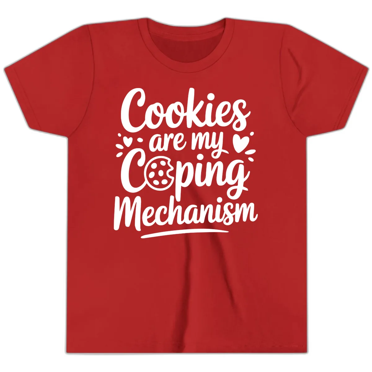 Cookies Are My Coping Mechanism Youth T-Shirt in Red