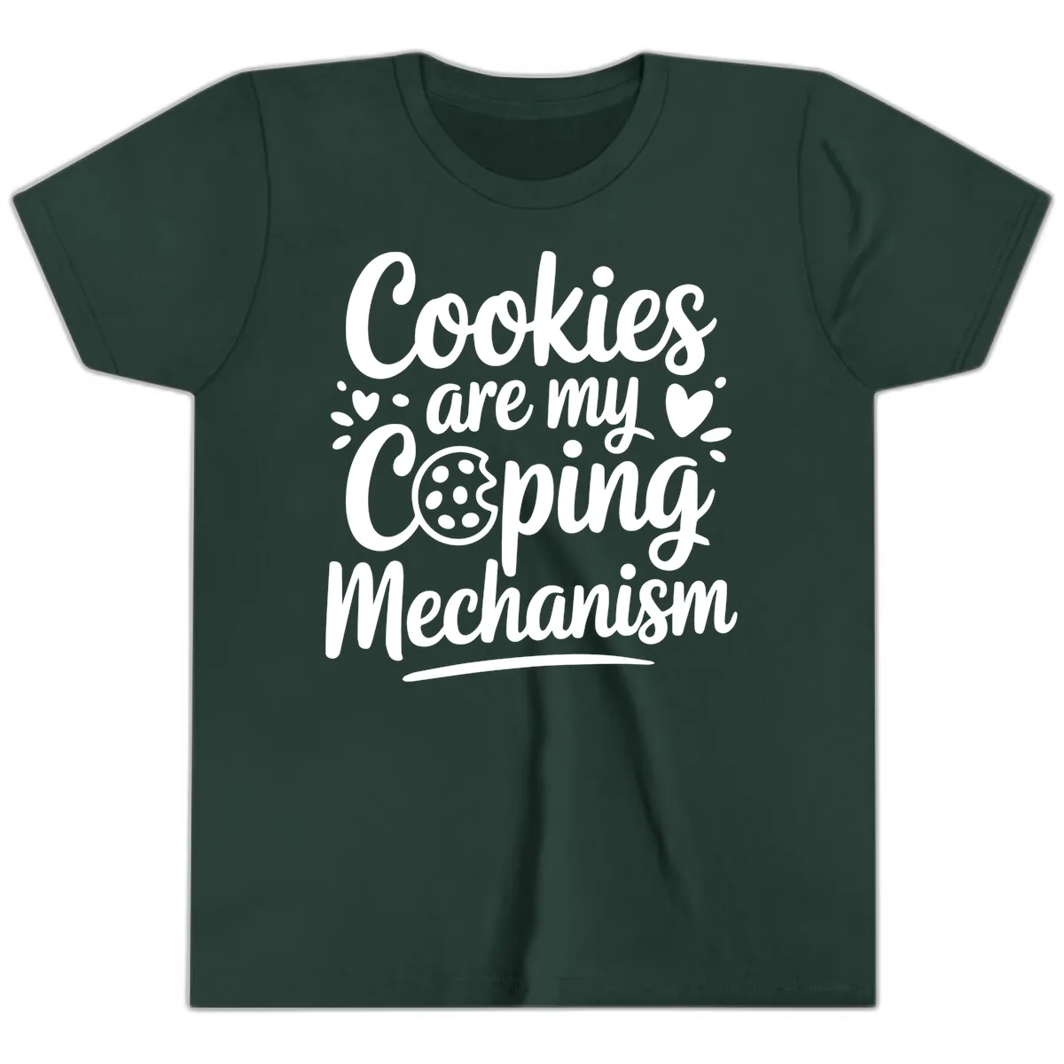 Cookies Are My Coping Mechanism Youth T-Shirt in Forest