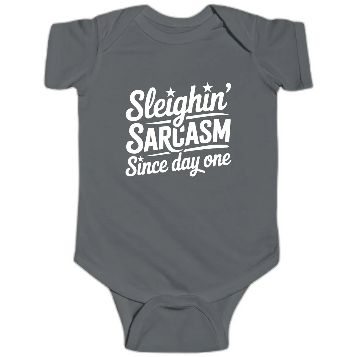 Sarcasm Since Day One Design Baby Onesie in Charcoal