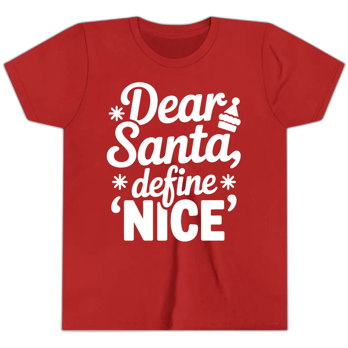Dear Santa Define Nice Typography Youth T-Shirt in Red