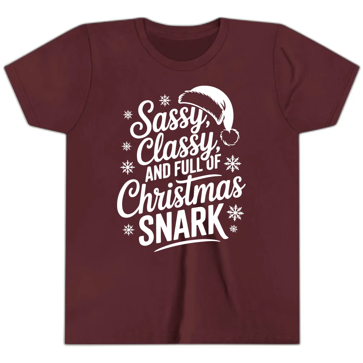 Sassy Classy Christmas Snark Youth T-Shirt in Maroon
