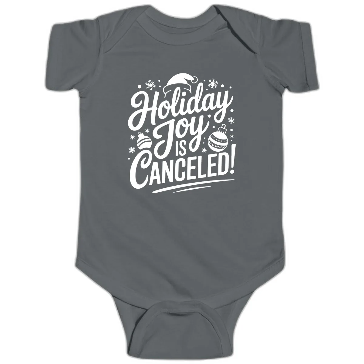 Holiday Joy Is Canceled Baby Onesie in Charcoal