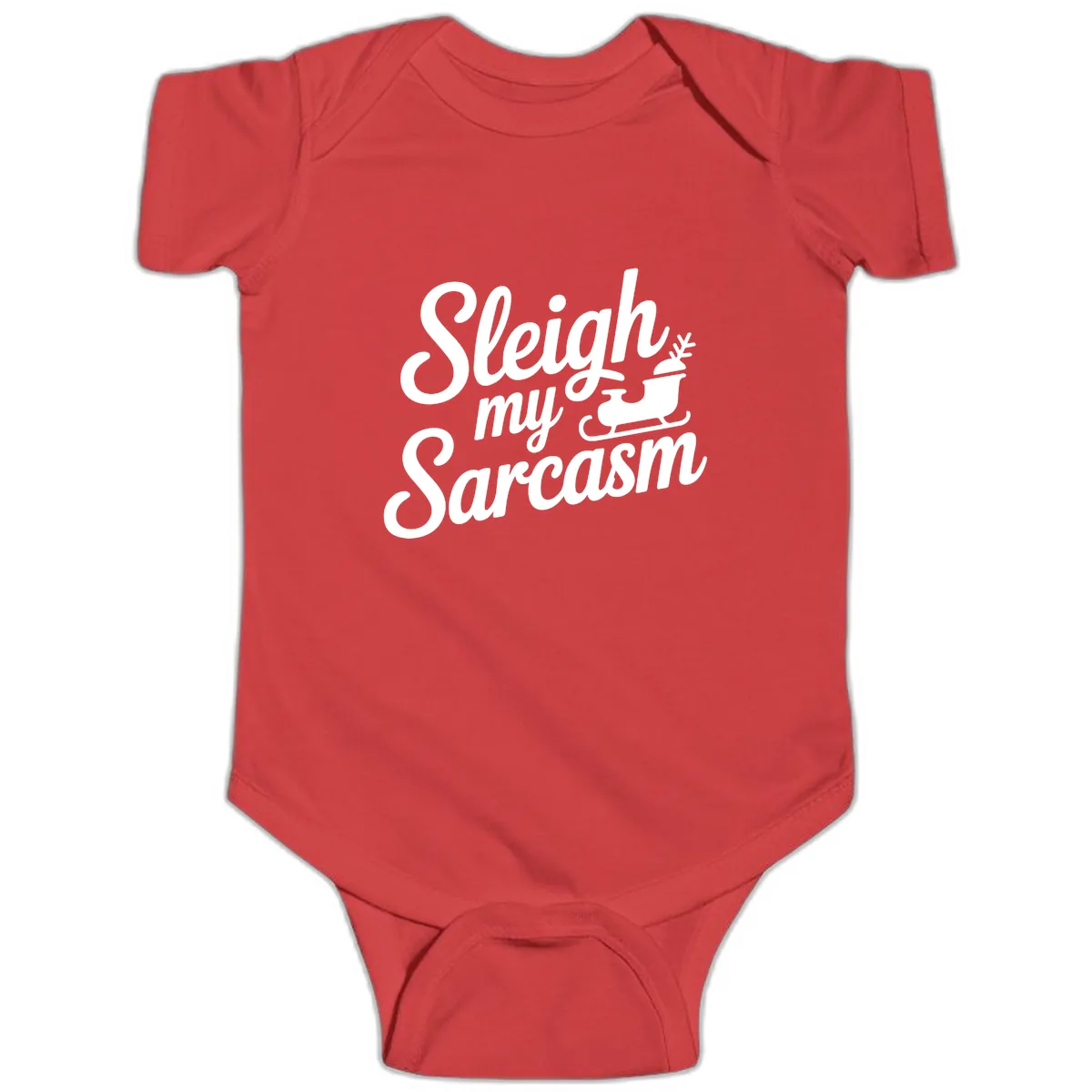 Sleigh My Sarcasm Typography Baby Onesie in Red
