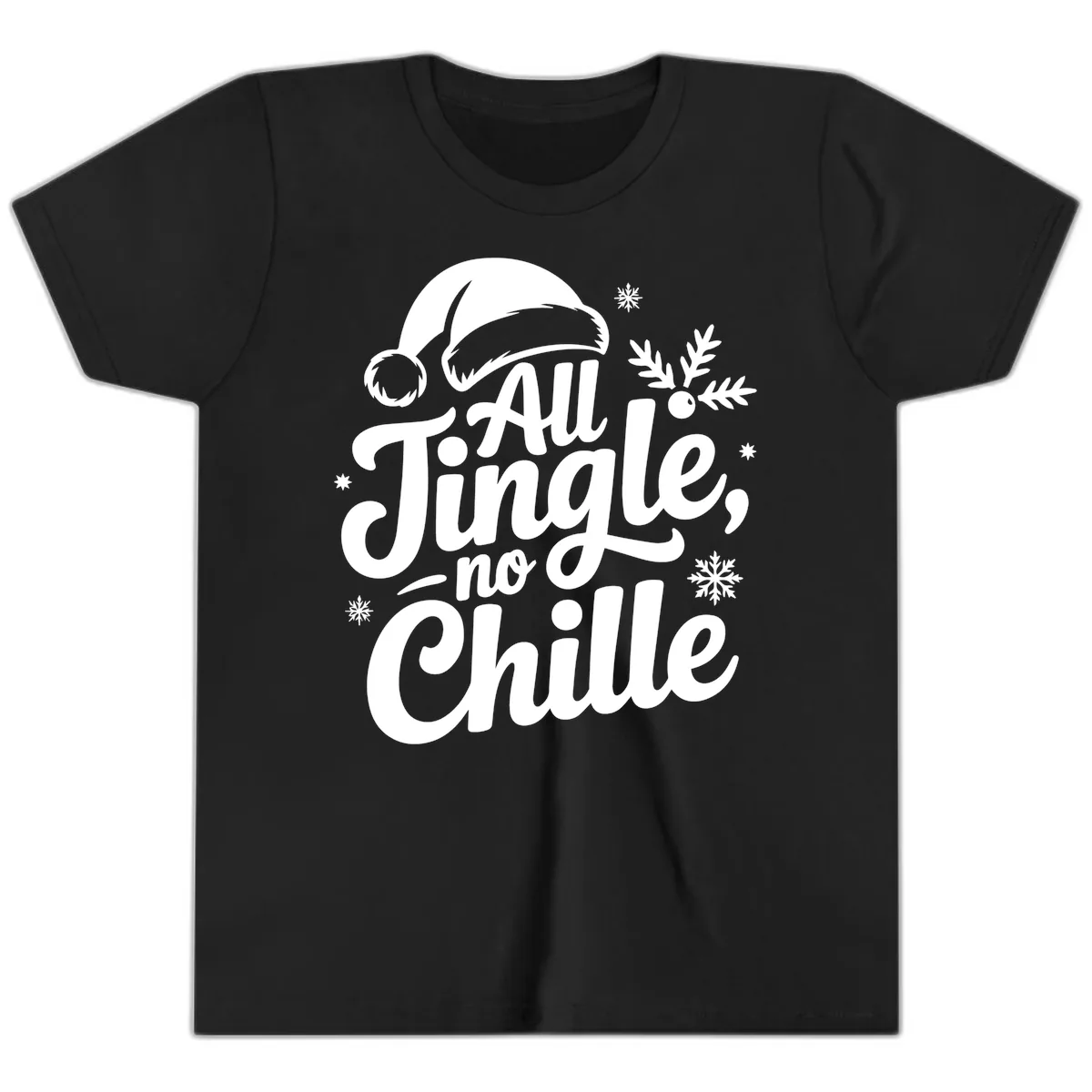 All Jingle No Chille Typography Youth T-Shirt in Black