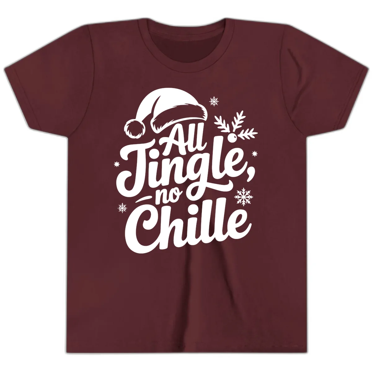 All Jingle No Chille Typography Youth T-Shirt in Maroon