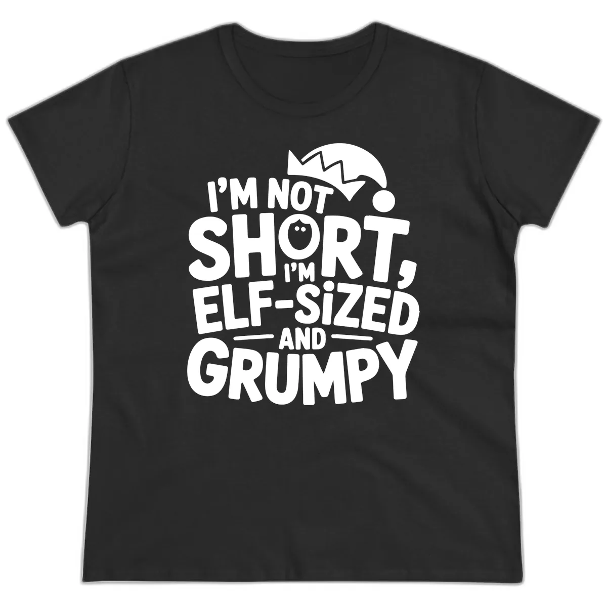 Elf-Sized And Grumpy Ladies Tee in Black