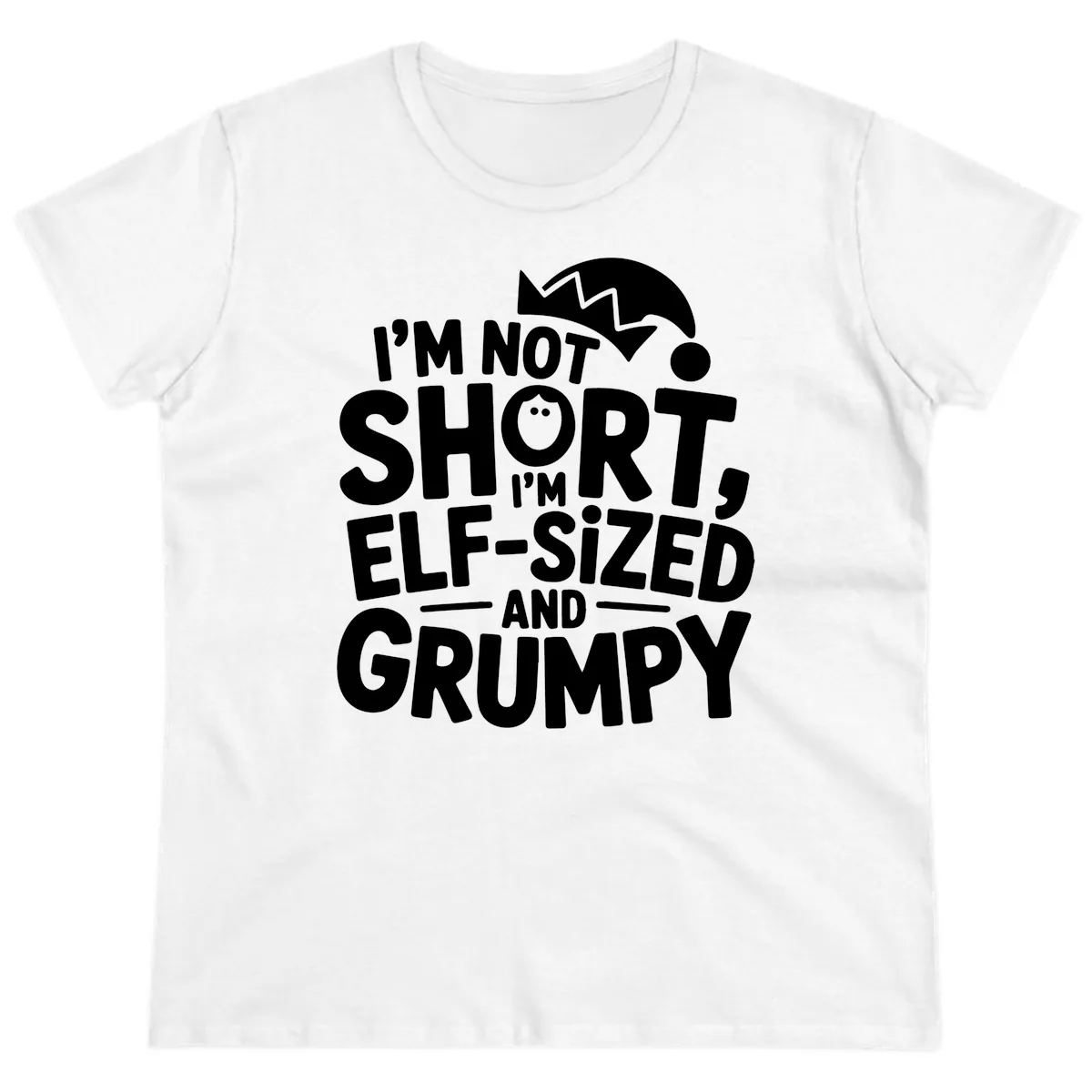 Elf-Sized And Grumpy Ladies Tee in White