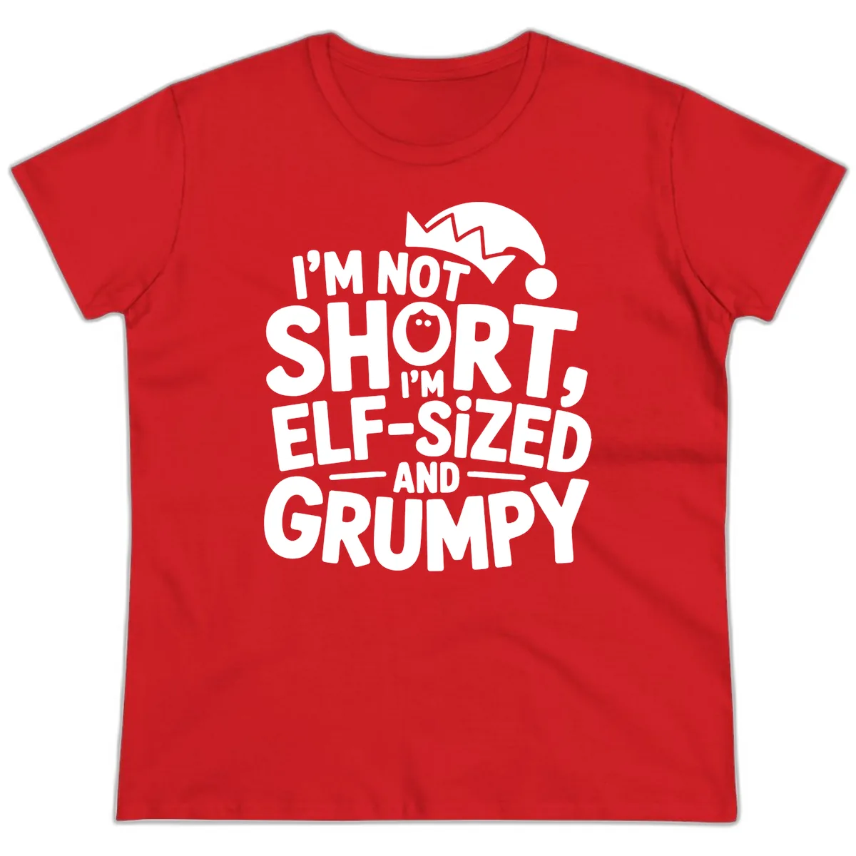 Elf-Sized And Grumpy Ladies Tee in Red