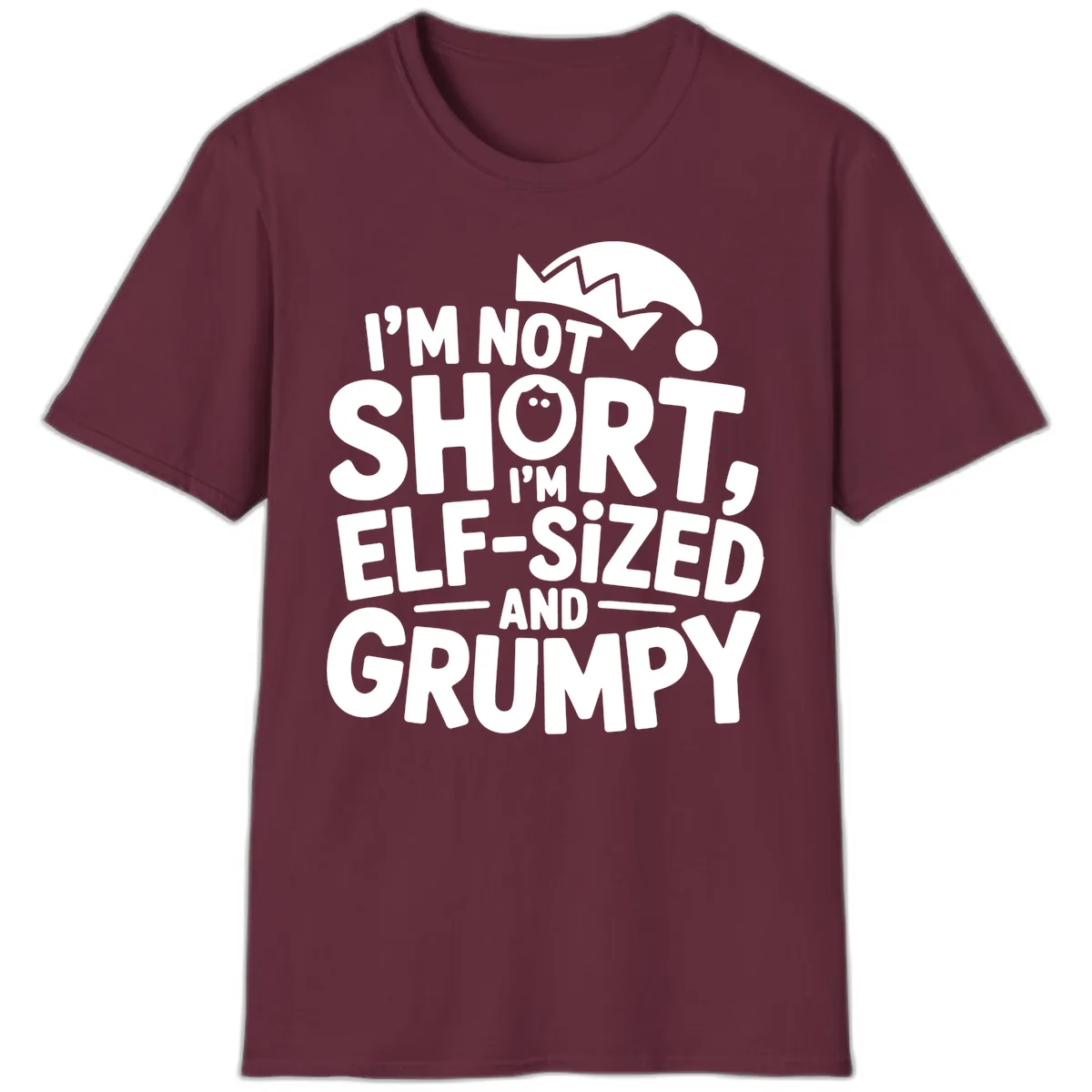 Elf-Sized And Grumpy T-Shirt in Maroon