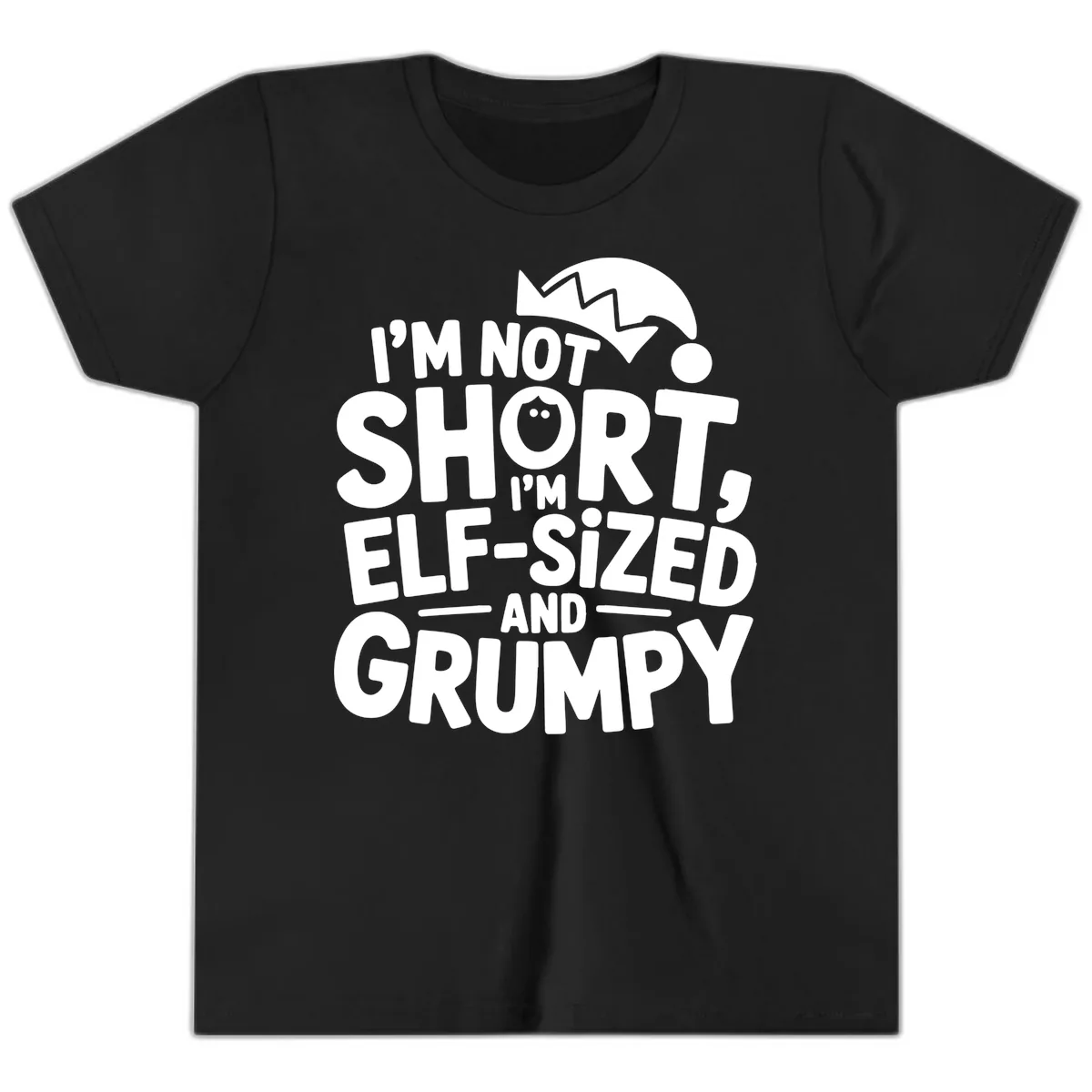 Elf-Sized And Grumpy Youth T-Shirt in Black