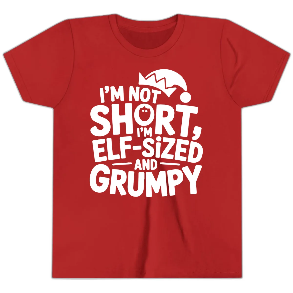 Elf-Sized And Grumpy Youth T-Shirt in Red