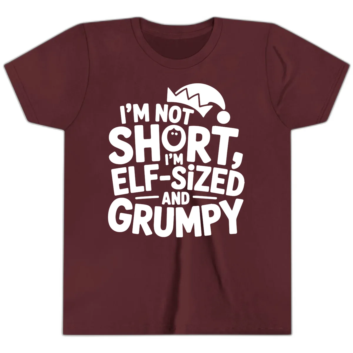 Elf-Sized And Grumpy Youth T-Shirt in Maroon