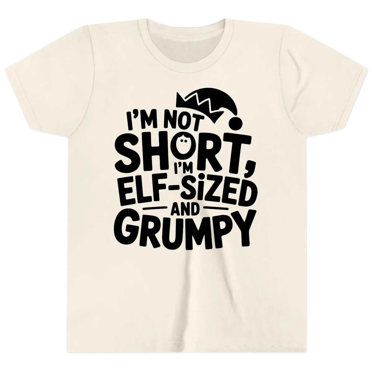 Elf-Sized And Grumpy Youth T-Shirt in Natural