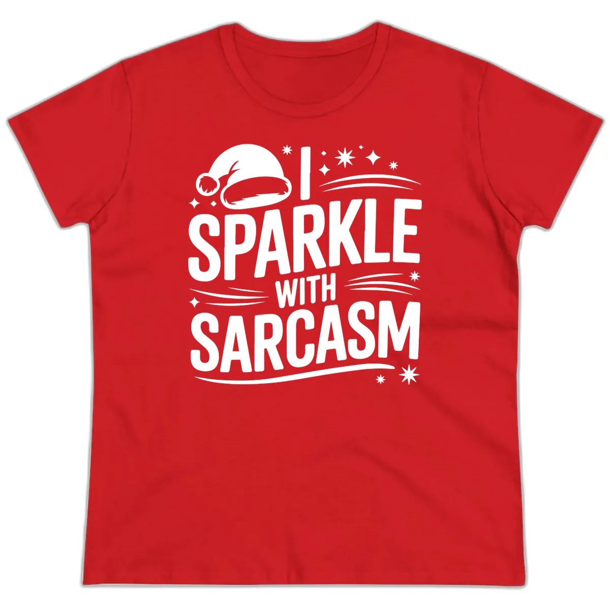 I Sparkle With Sarcasm Christmas Ladies Tee in Red