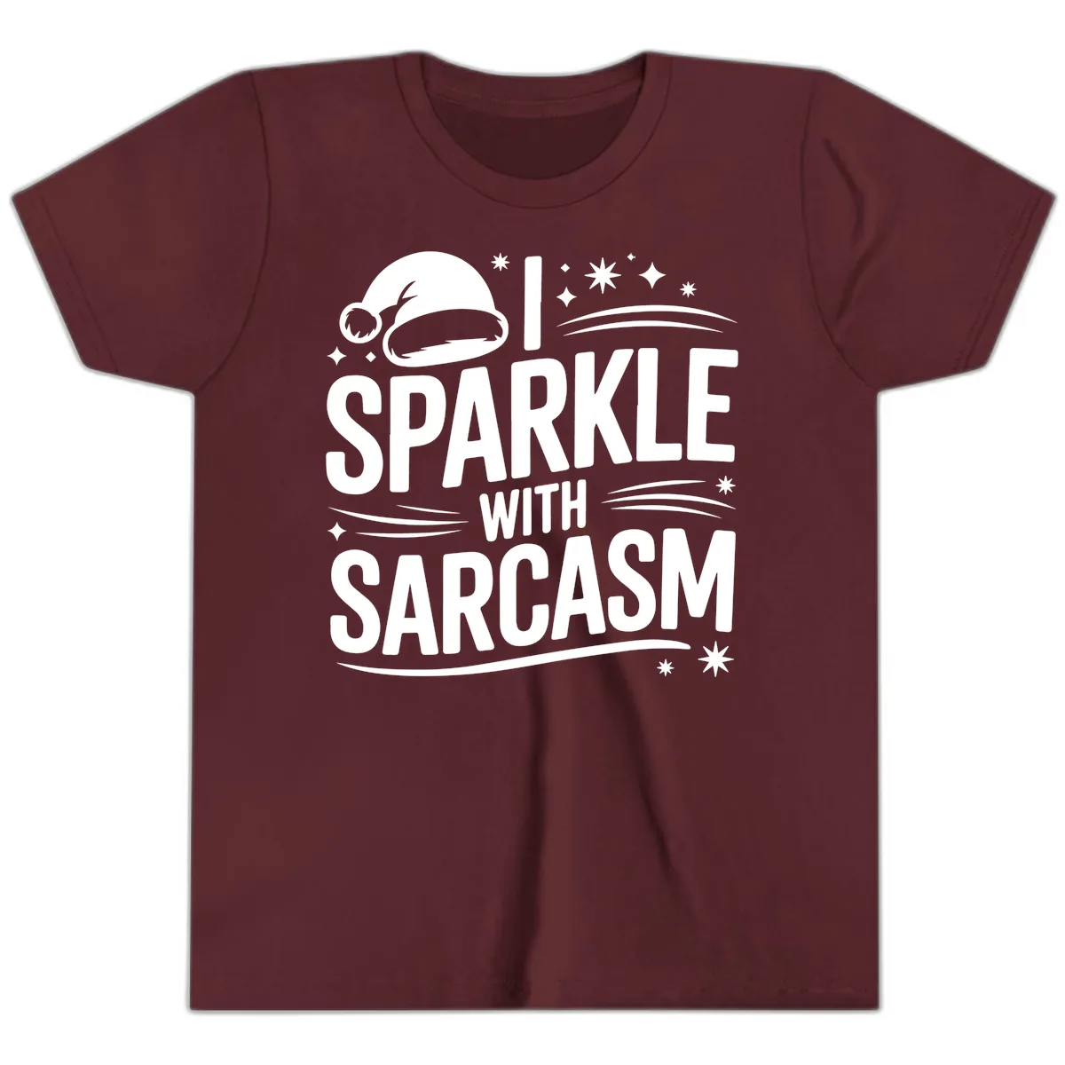 I Sparkle With Sarcasm Christmas Youth T-Shirt in Maroon