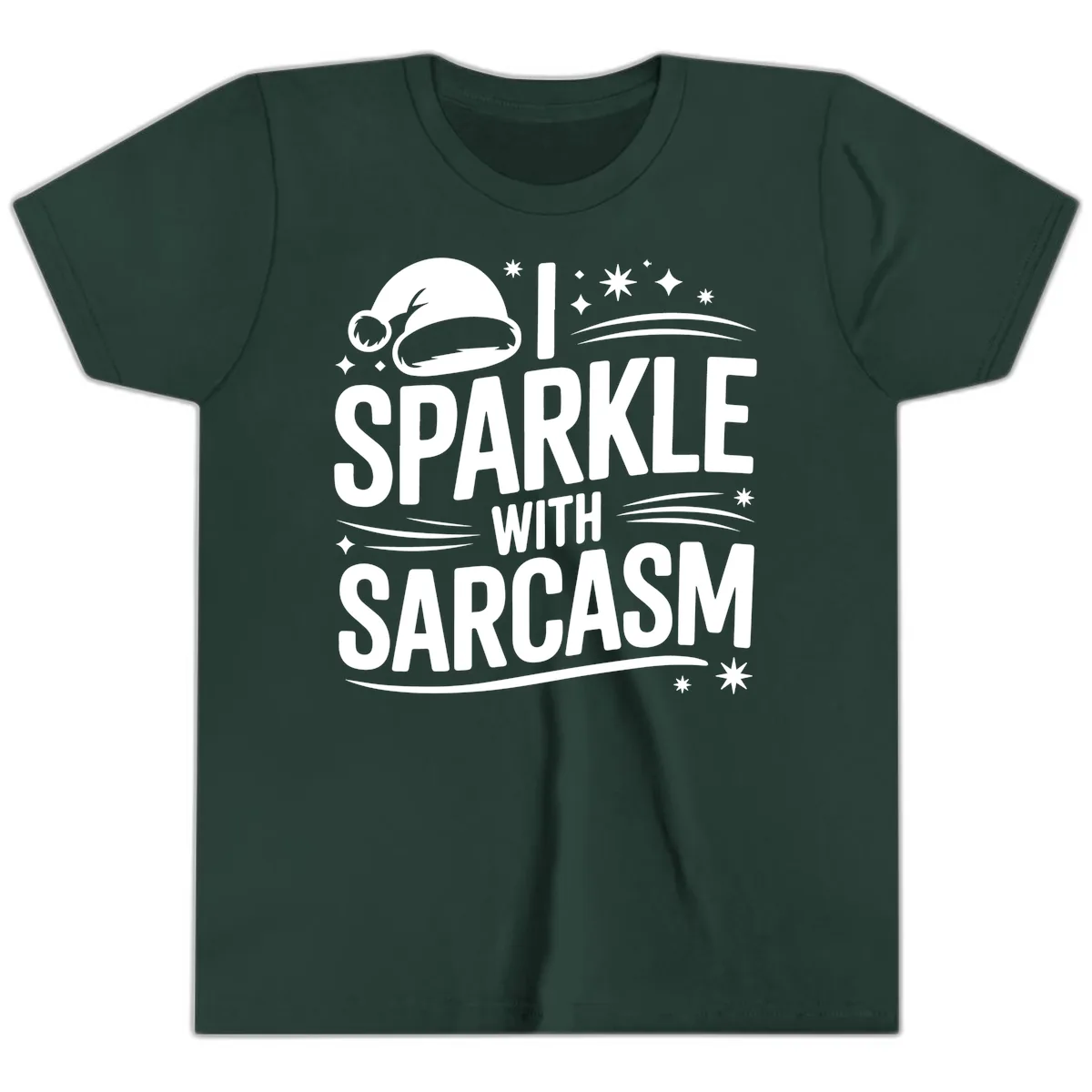 I Sparkle With Sarcasm Christmas Youth T-Shirt in Forest