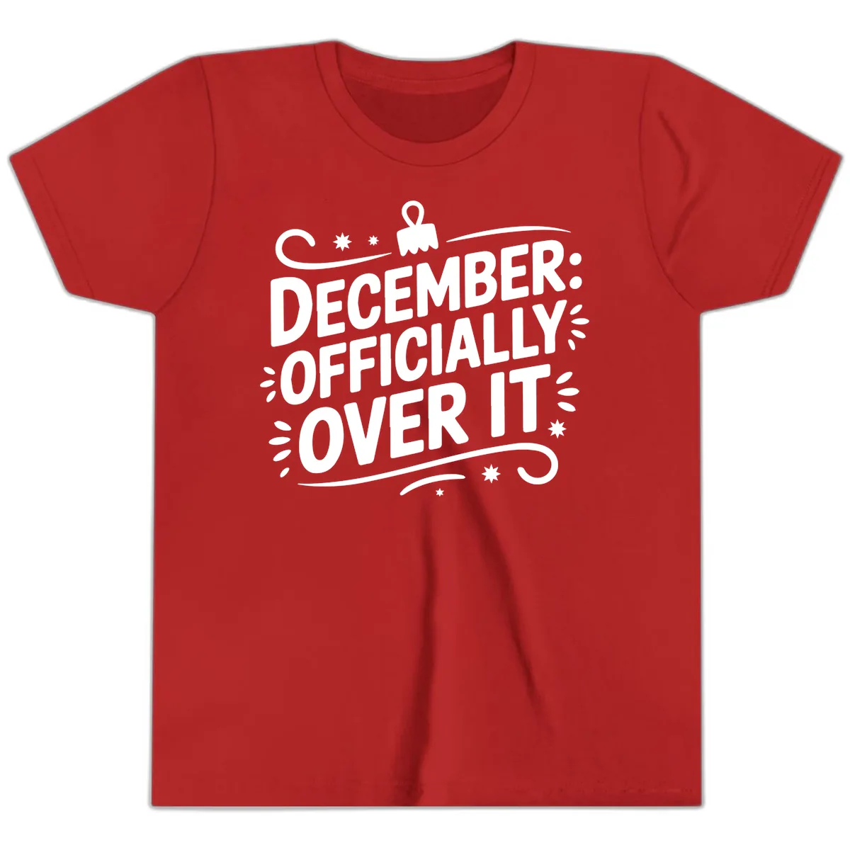 December Officially Over It Typography Youth T-Shirt in Red