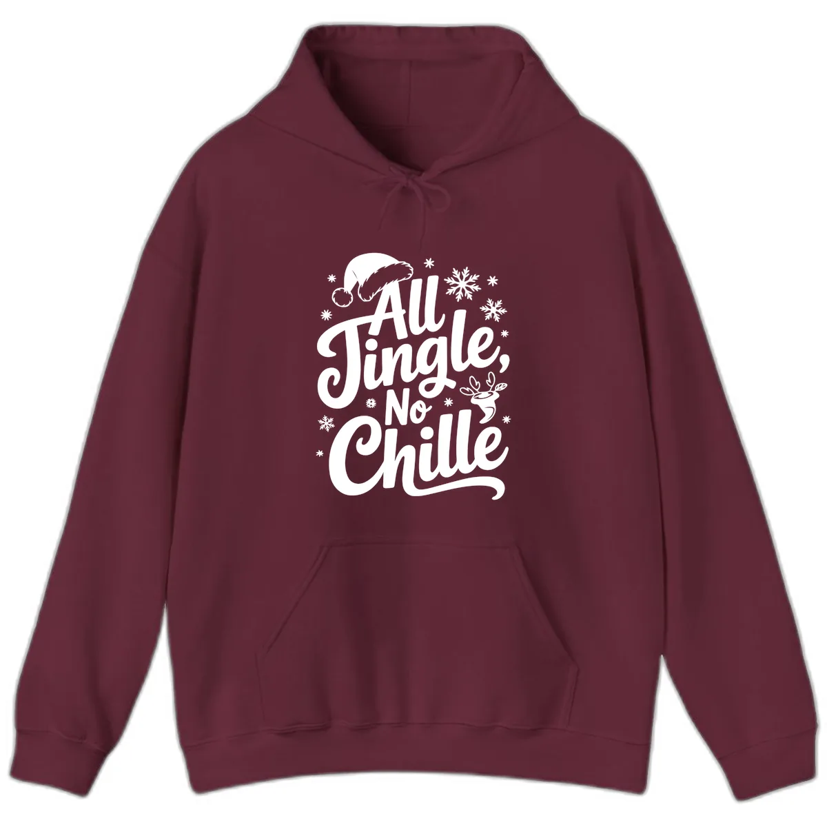 All Jingle No Chille Christmas Phrase Hoodie in Maroon