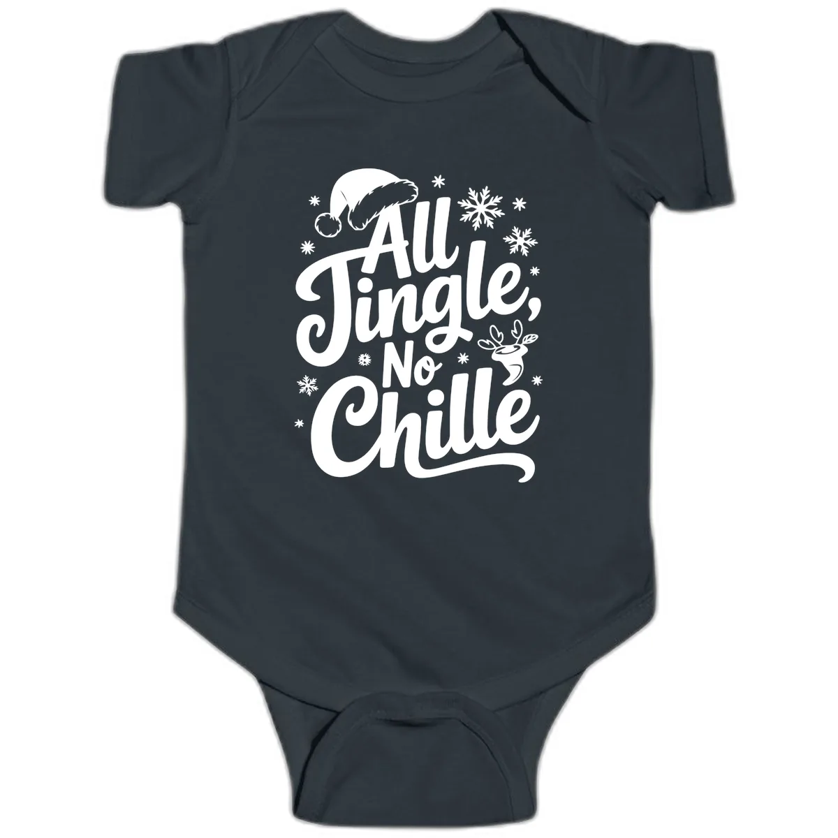 All Jingle No Chille Christmas Phrase Baby Onesie in Black