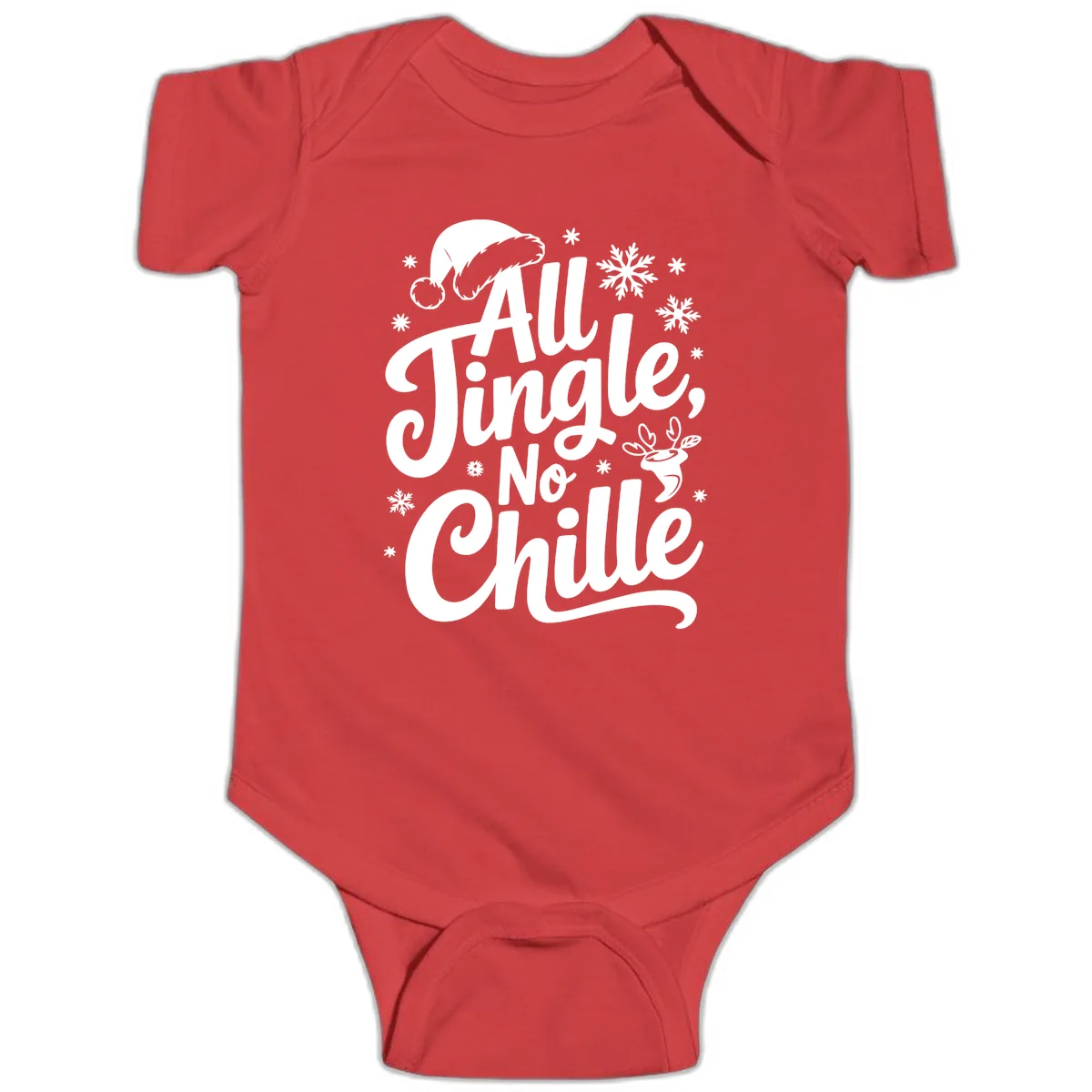 All Jingle No Chille Christmas Phrase Baby Onesie in Red