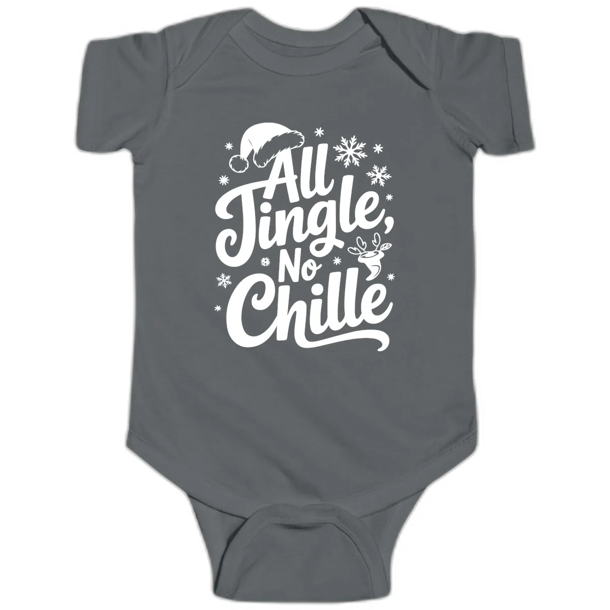 All Jingle No Chille Christmas Phrase Baby Onesie in Charcoal