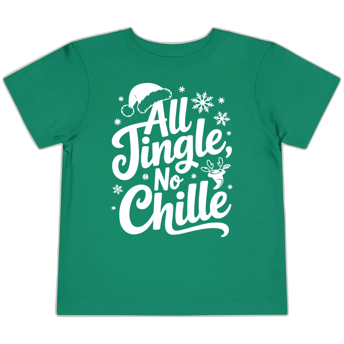 All Jingle No Chille Christmas Phrase Toddler T-Shirt in Kelly