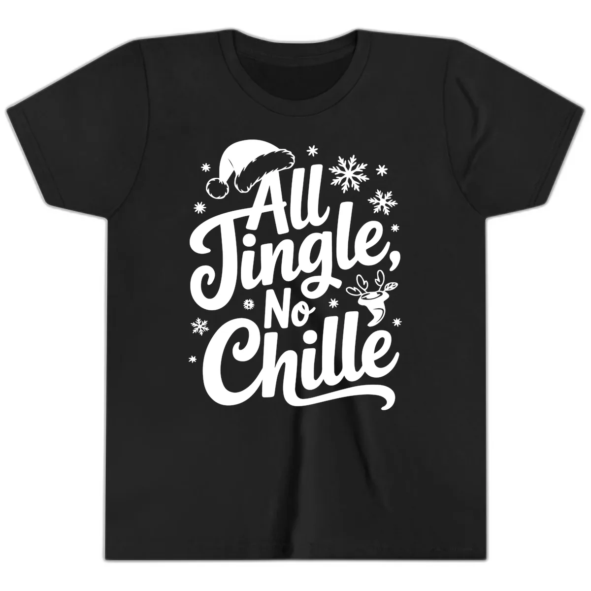 All Jingle No Chille Christmas Phrase Youth T-Shirt in Black