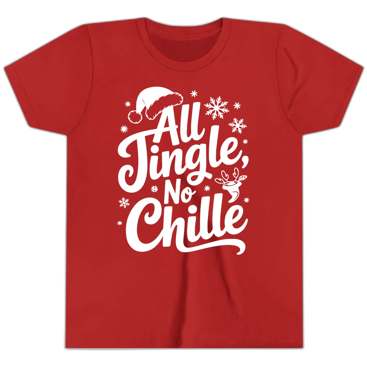 All Jingle No Chille Christmas Phrase Youth T-Shirt in Red