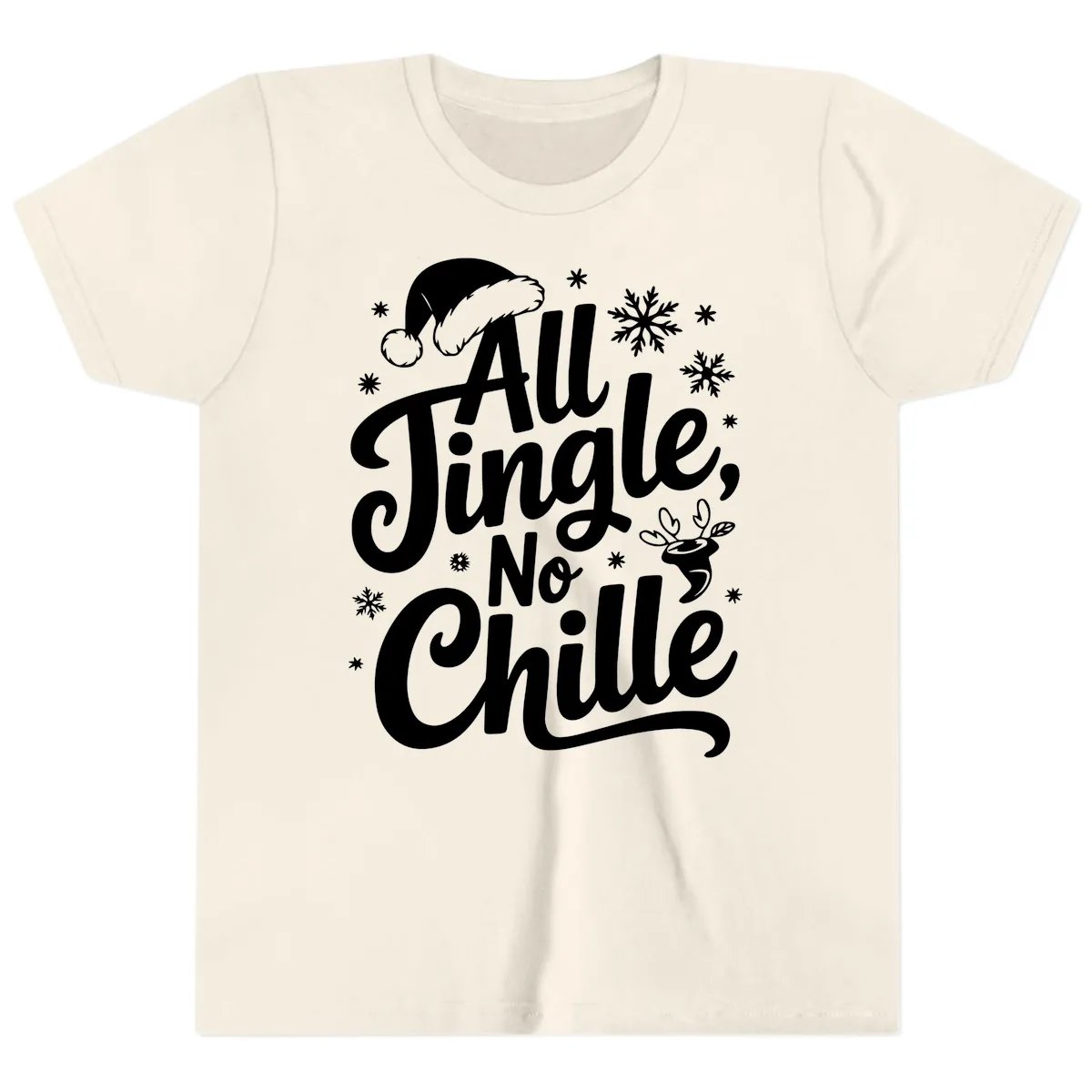 All Jingle No Chille Christmas Phrase Youth T-Shirt in Natural