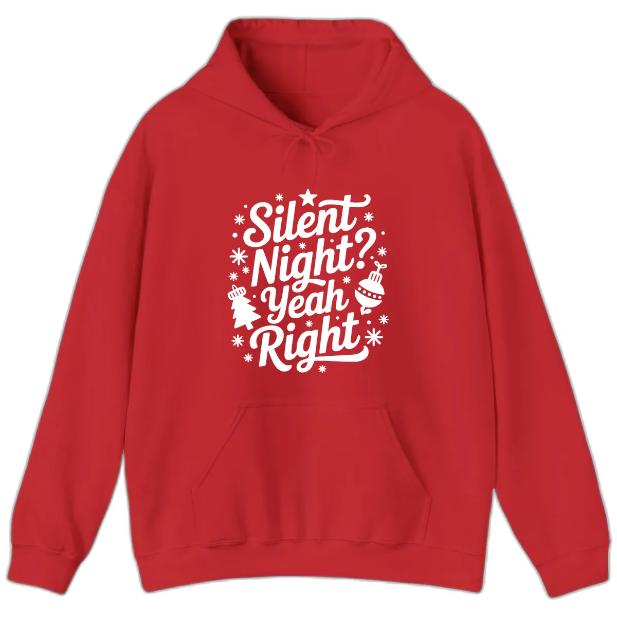 Silent Night Yeah Right Typography Hoodie in Red
