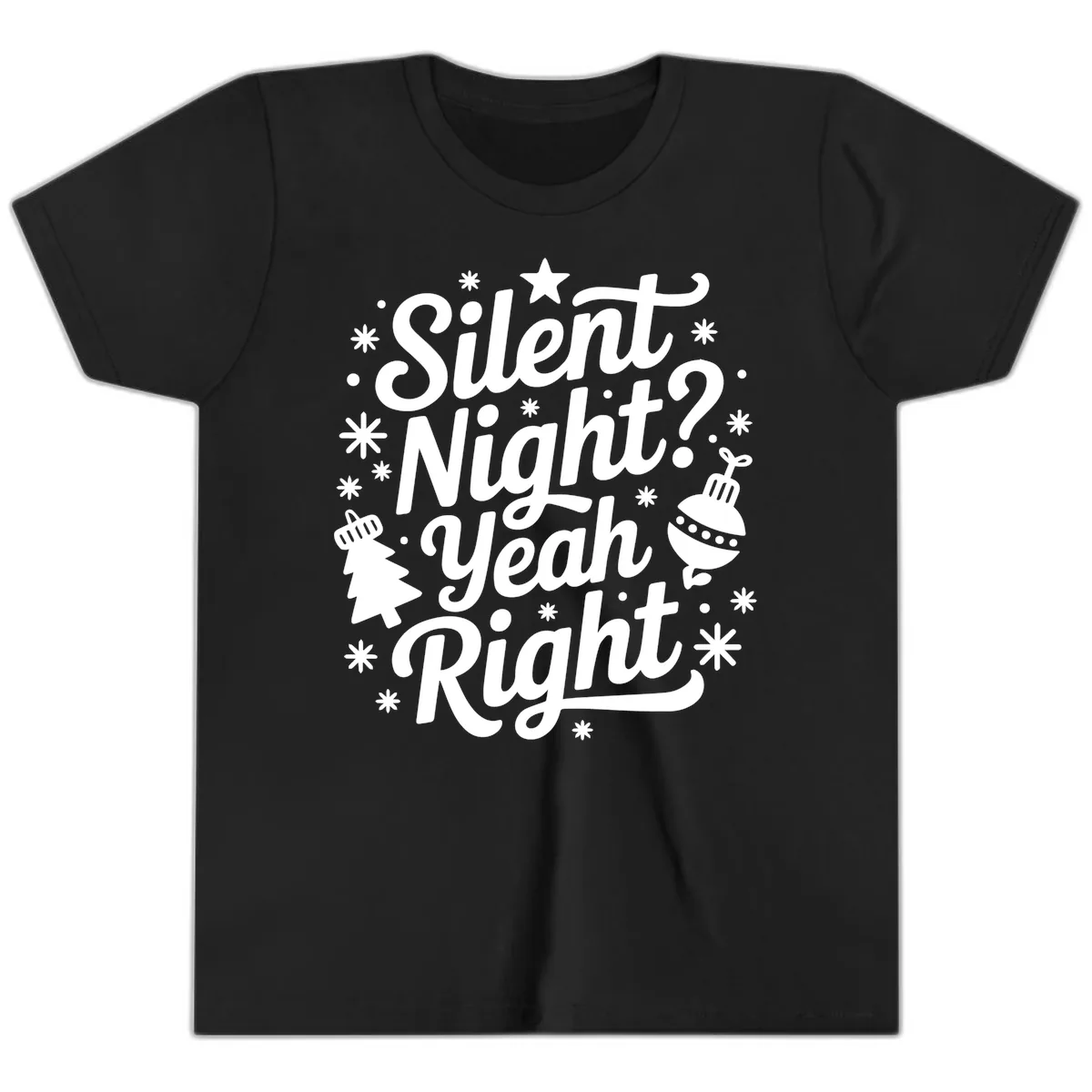 Silent Night Yeah Right Typography Youth T-Shirt in Black