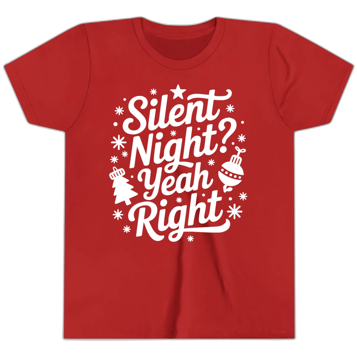 Silent Night Yeah Right Typography Youth T-Shirt in Red