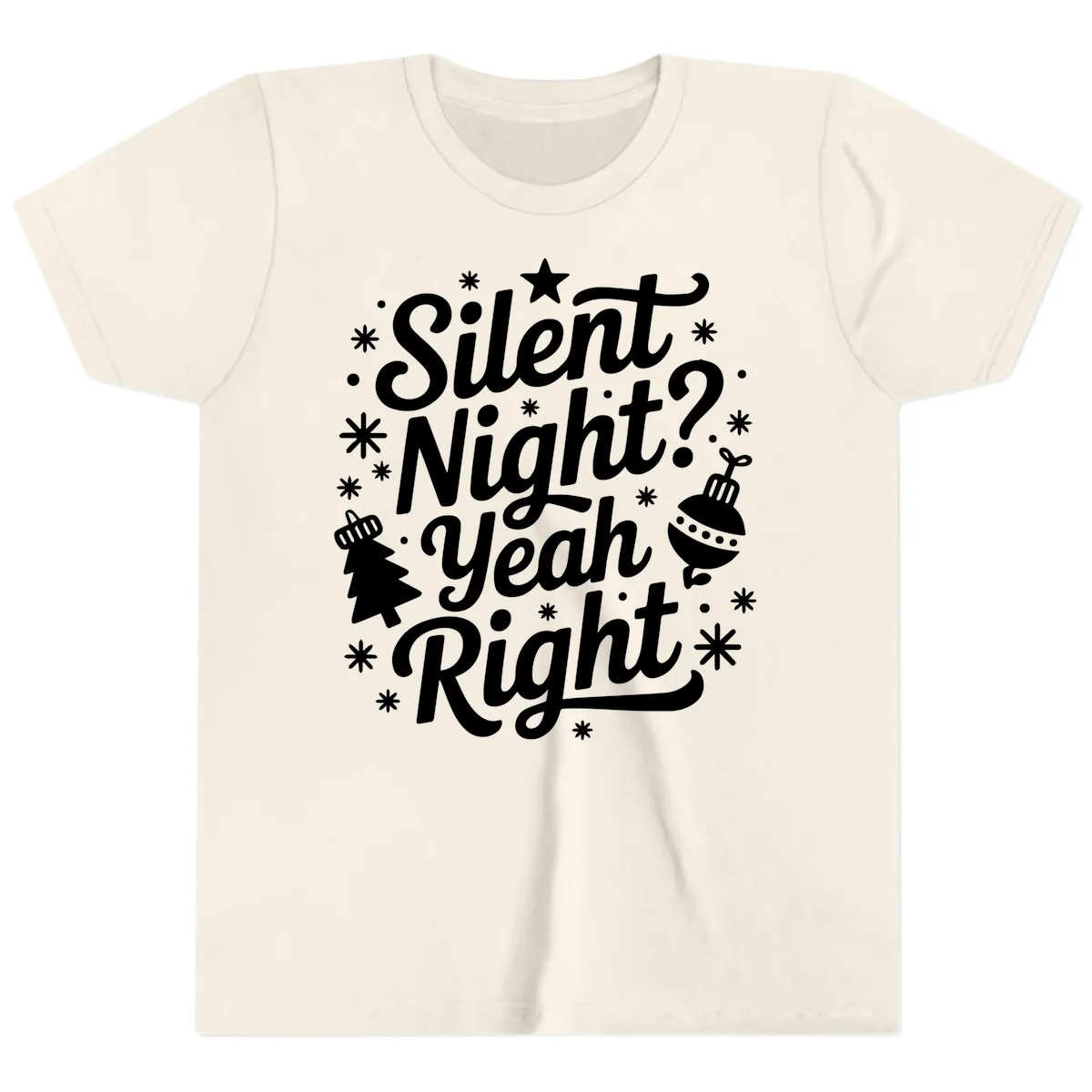 Silent Night Yeah Right Typography Youth T-Shirt in Natural