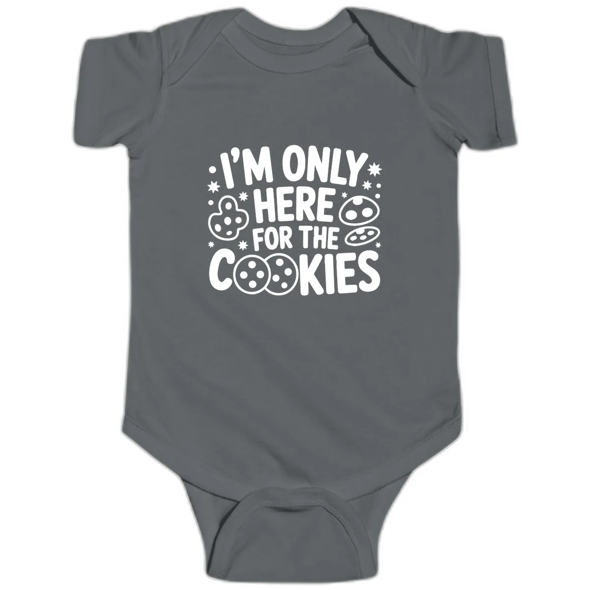 I'm Only Here For The Cookies Baby Onesie in Charcoal