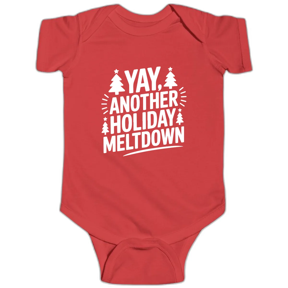 Yay Another Holiday Meltdown Typography Baby Onesie in Red