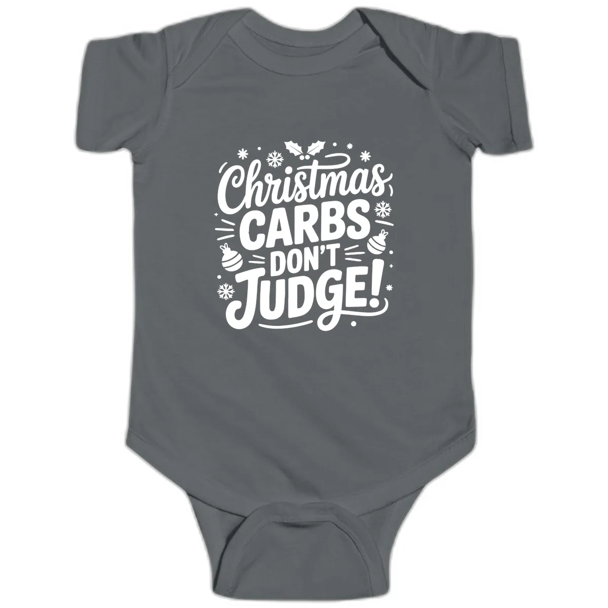 Christmas Carbs Don't Judge Baby Onesie in Charcoal