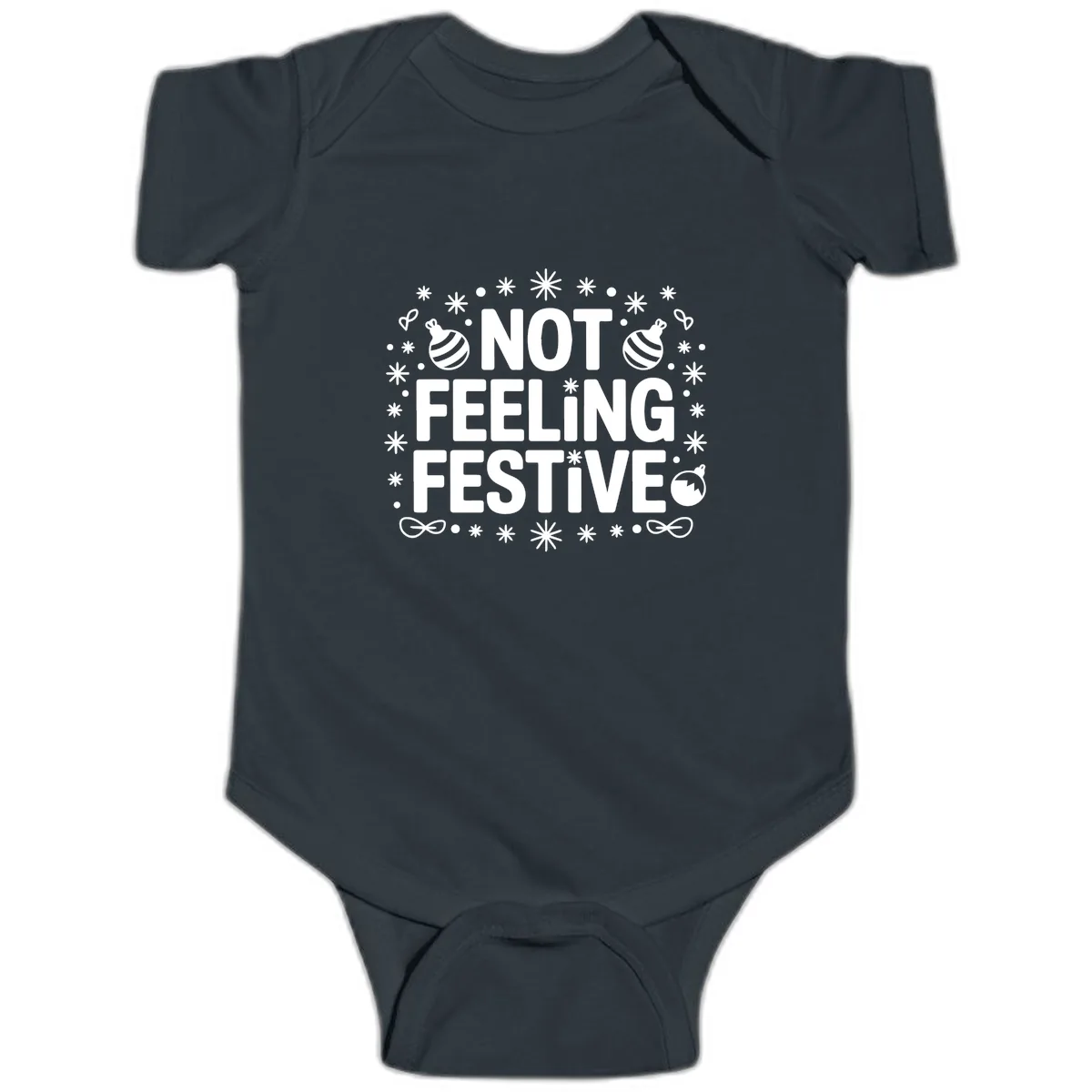 Not Feeling Festive Typography Baby Onesie in Black