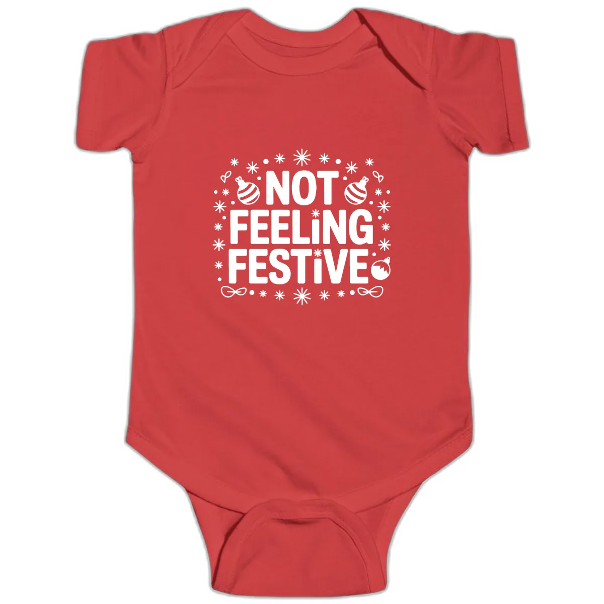 Not Feeling Festive Typography Baby Onesie in Red